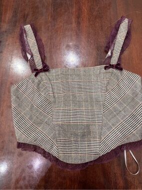 Plaid Lace-Trim Cami with Burgundy Accents